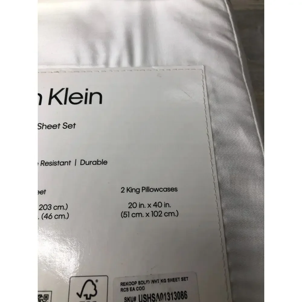 Calvin Klein 400 TC White King Sheet Set Tencel Lyocell Fibers - 4 Piece Bedroom